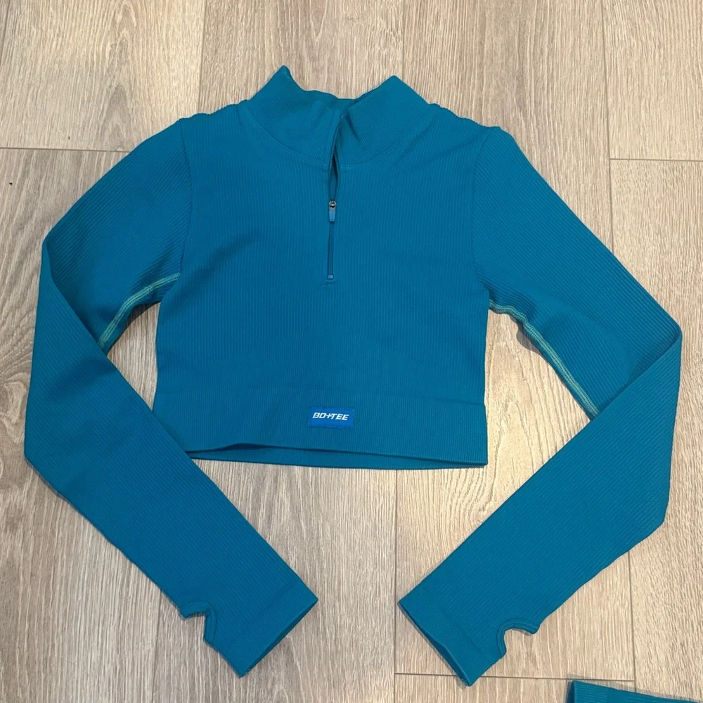 Bo + Tee Teal Endure ribbed fitness workout gym set cropped tops and leggings XS - Picture 11 of 11